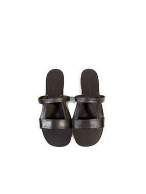 NEW Flat Slide Sandals ZEUS + DIONE Brown Leather Handmade Slide Size 9